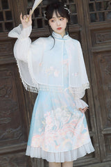Chinese Ancient Han Element Style Fish Shadow Embroidery Sweet Hanfu Dress - Blue - 5