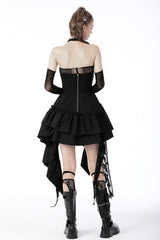 Black Sleeveless Multi-Layered Irregular Frilly Zippered Women's Gothic Evening Dress - Product - 4