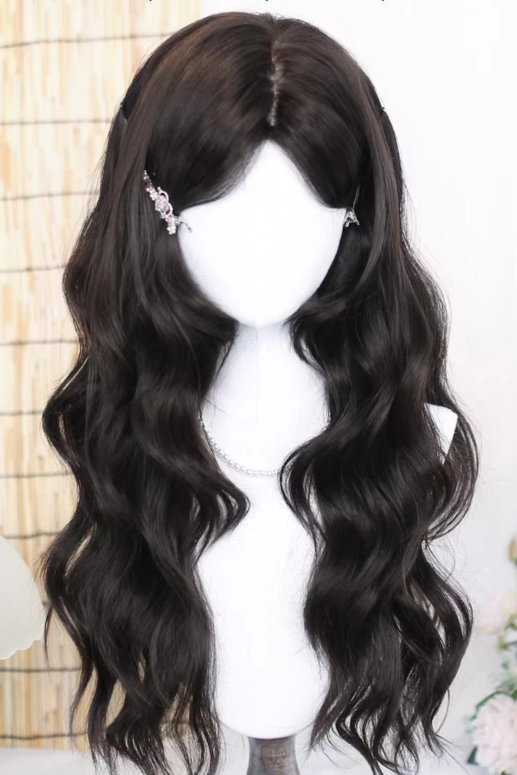 Black Tea Middle-Parted Natural Daily Sweet Japanese Lolita Long Curly Wig - Product - 2