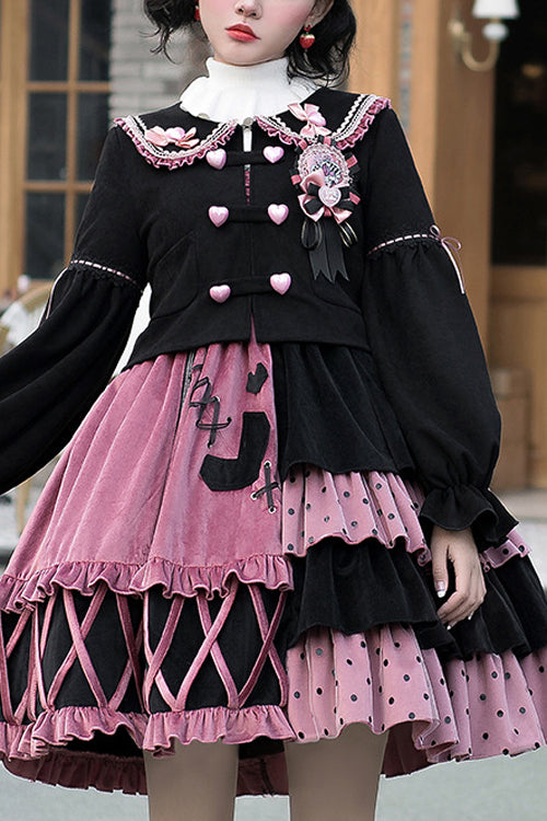 Pink/Black Vintage Stitching Strawberry Sweet Lolita JSK Dress - Pink/Black - 1
