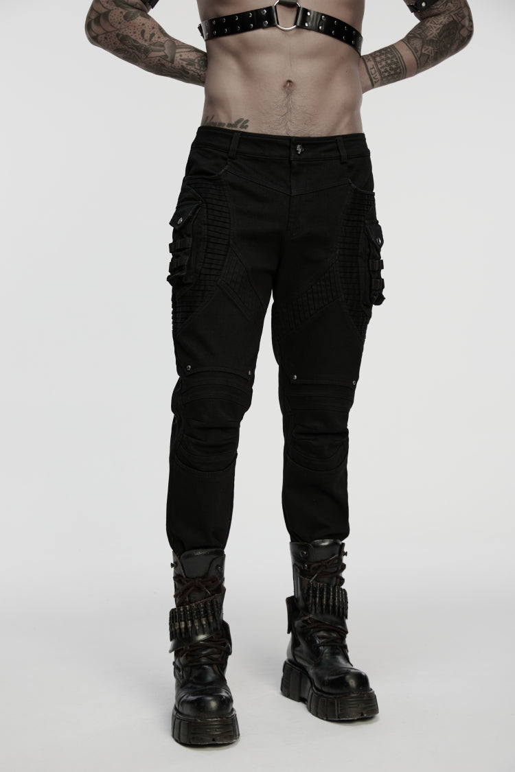 Black Studded Pleated Men's Punk Pants - Product - 6