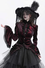 Red Stand Collar Long Trumpet Sleeves Ruffle Swallow-tailed Women's Gothic Blouse - Product - 3