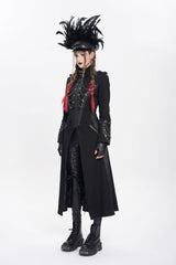 Black Stand Collar Long Sleeves Buckle Chain Women's Punk Jacket - Product - 2