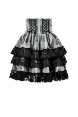 Black/Grey High Waisted Lace-Up Lace Ruffled Layered Hem Women's Lolita Gothic Skirt - Product - 3