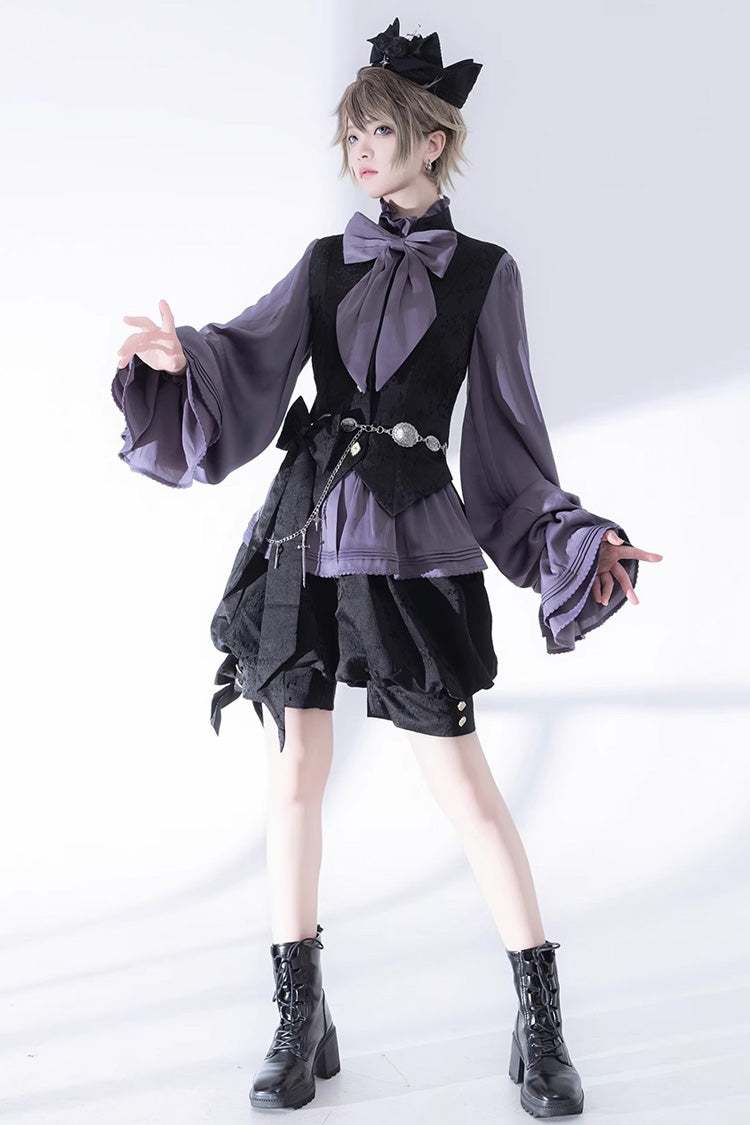Purple Hunting Rabbits Long Sleeves Bowknot Gothic Vintage Ouji Fashion Lolita Blouse - Product - 2