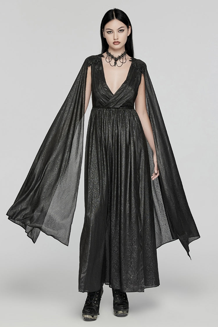 Black V Collar Lace-Up Plunging Ball Gown Women's Gothic Dress - Product - 4