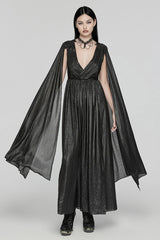 Black V Collar Lace-Up Plunging Ball Gown Women's Gothic Dress - Product - 4
