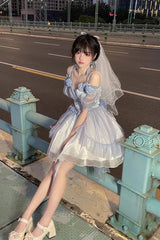 Gradient Gorgeous Bowknot Strawberry Princess Hanayome Short Sweet Lolita Jsk Dress 4 Colors - Product - 4