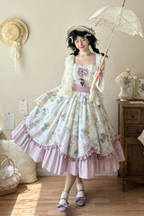 [Blueberry Early Summer] Sleeveless Print Ruffle Bowknot Sweet Lolita Jsk Dress 2 Colors - Product - 7