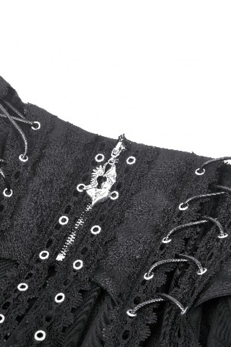 Black Layered Lace Mesh Lace-Up Zippered Women's Punk Mini Skirt - Product - 11