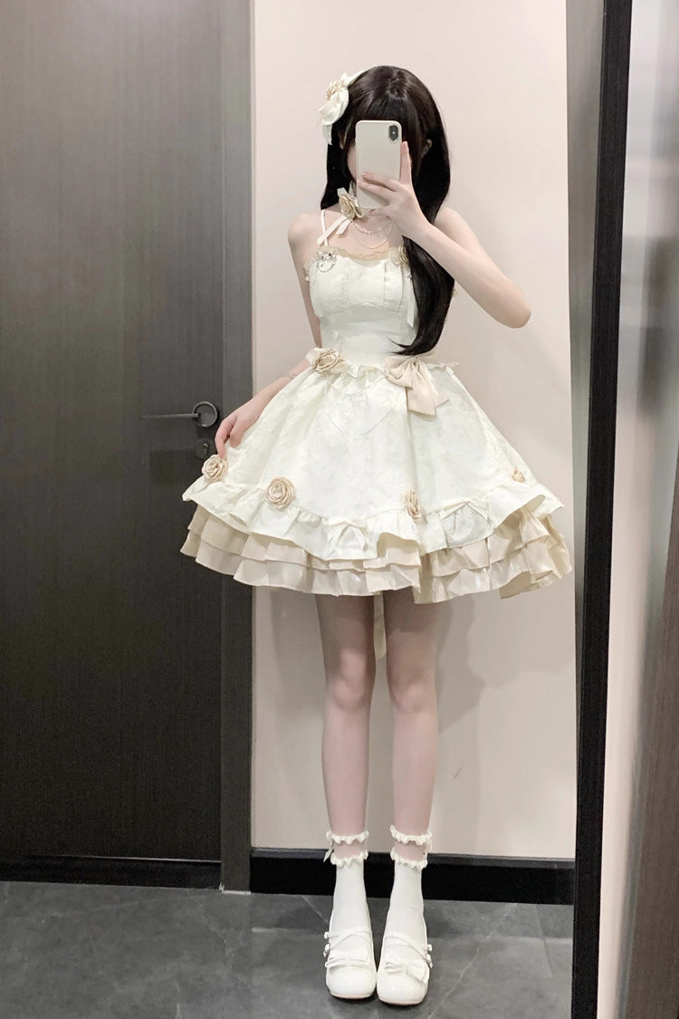 Apricot Print Ruffle Bowknot Sweet Princess Lolita Jsk Dress - Product - 4