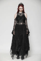 Black Off Shoulder Long Sleeves Women's Gothic Irregular Lace Dress Wedding Dress - Product - 5