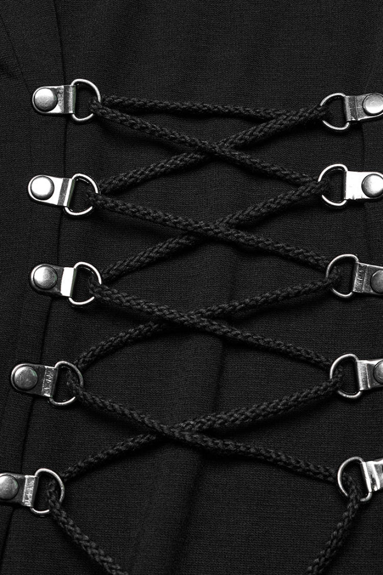 Black Halterneck Lace-Up Ripped Side Slit Women's Punk Dress - Product - 9