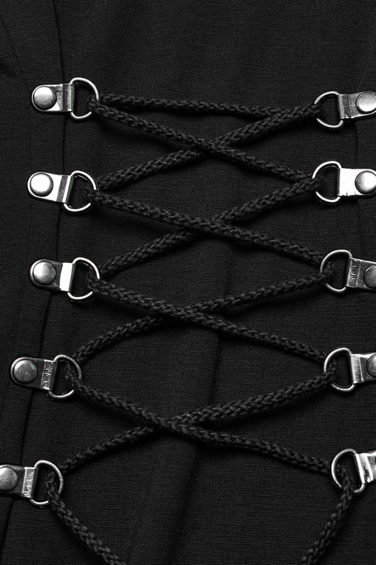 Black Halterneck Lace-Up Ripped Side Slit Women's Punk Dress - Product - 9