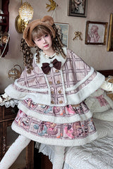 Pink/Purple [Capybara] Double-Layered Print Fluffy Fall Winter Sweet Lolita Jsk Dress - Product - 4