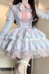 Blue/Pink Pray Multi-Layered Ruffle Lace Sweet Princess Lolita Jsk Dress - Product - 4