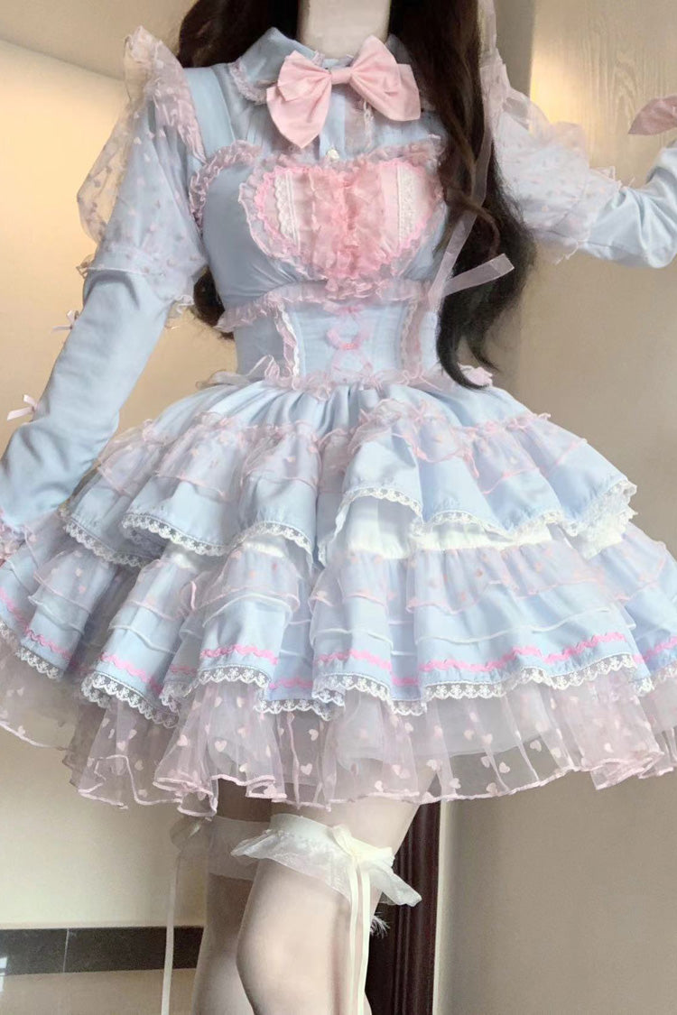 Blue/Pink Pray Multi-Layered Ruffle Lace Sweet Princess Lolita Jsk Dress - Product - 4