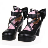 Cute Solid Color Bowknot Sweet Lolita High Heels 4 Colors - Black - 1