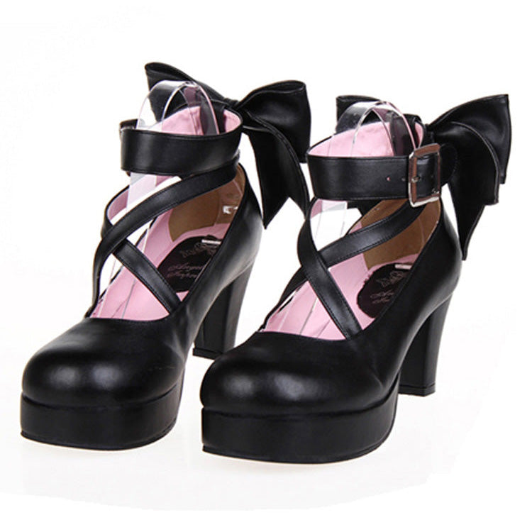 Cute Solid Color Bowknot Sweet Lolita High Heels 4 Colors - Black - 1