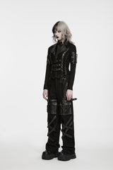 Black Lapel Collar Sleeveless Lace-Up Slim Fit Buckled Zippered Women's Punk Cool Vest - Product - 3