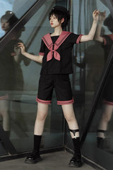 Black Voyage To Atlantis Navy Style Short Sleeves Prince Ouji Lolita Set - Product - 3