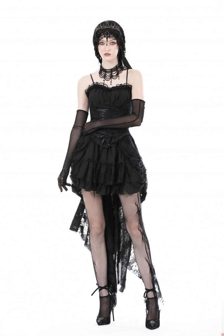 Black Ruffled Lace Splice Lace-Up Women's Gothic Overbust Corset - Product - 6