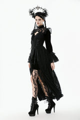 Black Stand Collar Long Flared Sleeves Lace Spliced Velvet Women's Gothic Cape - Product - 10