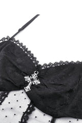 Black Spaghetti Straps Sheer Double-Layered Ruffled Lace Women's Gothic Top - Product - 12
