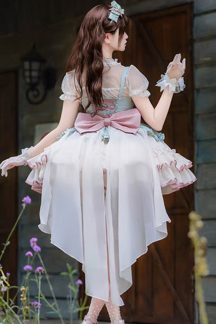 Light Green/Ivory Dance of Time Triple-Layered Ballet Style Bowknot Lace-Up Sweet Lolita Jsk Dress - Product - 2