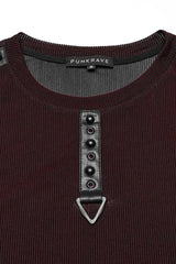 Black/Red Round Collar Sheer Mesh Color Matching Rivet Men's Punk Vest - Product - 6