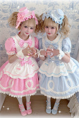 [A Day as a Candy Shop Owner] Peter Pan Collar Short Sleeves Printed Bow Sweet Lolita Dress 3 Colors (Red, Blue, Pink) - Product - 5