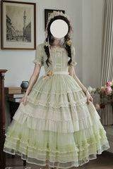 Muscat Green [Vintage Ball 3.0] Square Collar Short Sleeves Lace Pearl Detail Sweet Lolita Dress - Product - 8