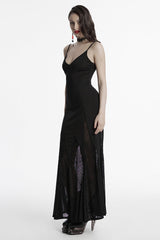 Black Sleeveless Plunging Sipder Stitching Mesh Women's Gothic Party Dress - Product - 2