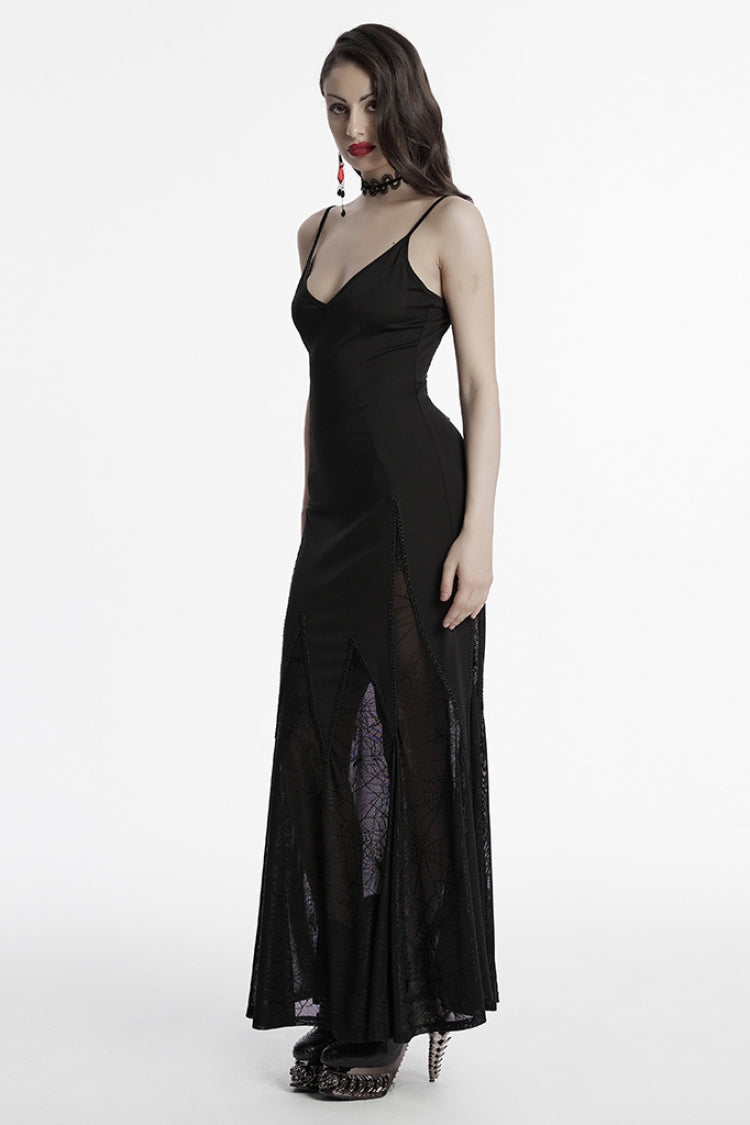 Black Sleeveless Plunging Sipder Stitching Mesh Women's Gothic Party Dress - Product - 2