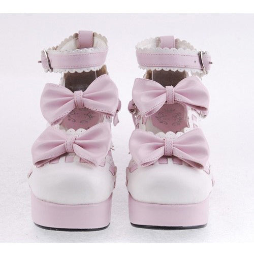 Pink Heel High Beautiful Synthetic Leather Round Straps Platform Sweet Lolita Shoes - Product - 2