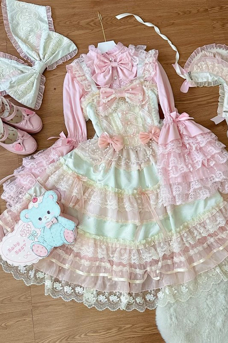 Green [Star Love Song] Ruffle Hanayome Bowknot Lace Sweet Lolita Jsk Dress - Product - 5