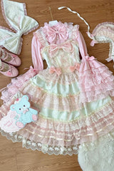Green [Star Love Song] Ruffle Hanayome Bowknot Lace Sweet Lolita Jsk Dress - Product - 5
