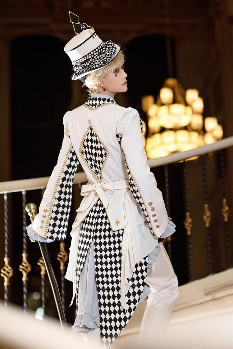 White Immortal Lost Alice Plaid Print Elegant Ouji Fashion Lolita Coat - Product - 4