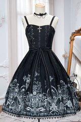 Dark Black Eye Of Red Heart Print Square Collar Cross High Waisted Gothic Lolita Jsk Dress - Product - 4