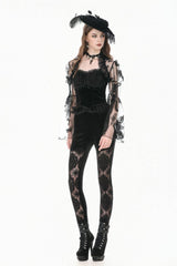 Black Women's Gothic Retro Embroidered Sheer Lace Patchwork Slim Leggings - Product - 7