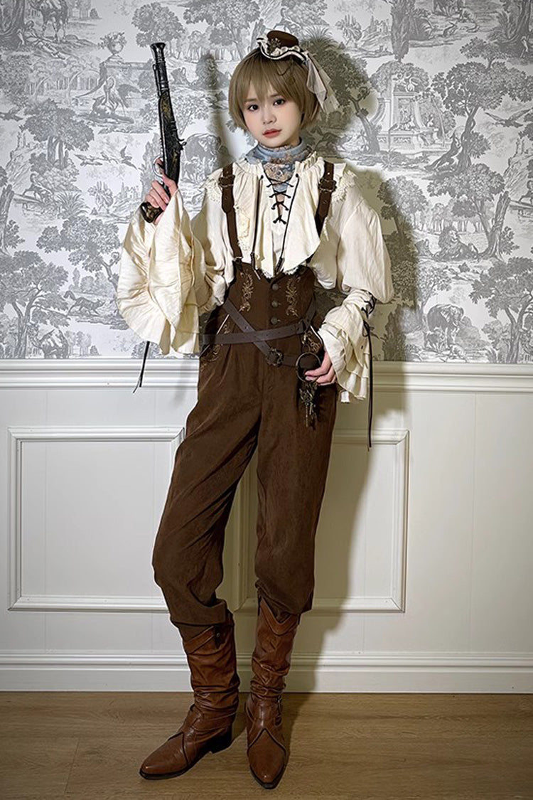 Pirate Series Navigation Treasure Hunting Guide High Waisted Embroidery Ouji Handsome Lolita Long Pants 2 Colors - Product - 5
