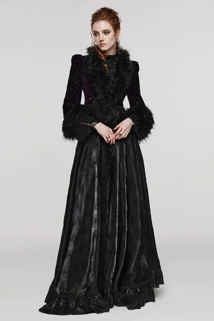 Women's V Collar Long Sleeves Faux Fur Stitching Gothic Coat 4 Colors - Product - 19