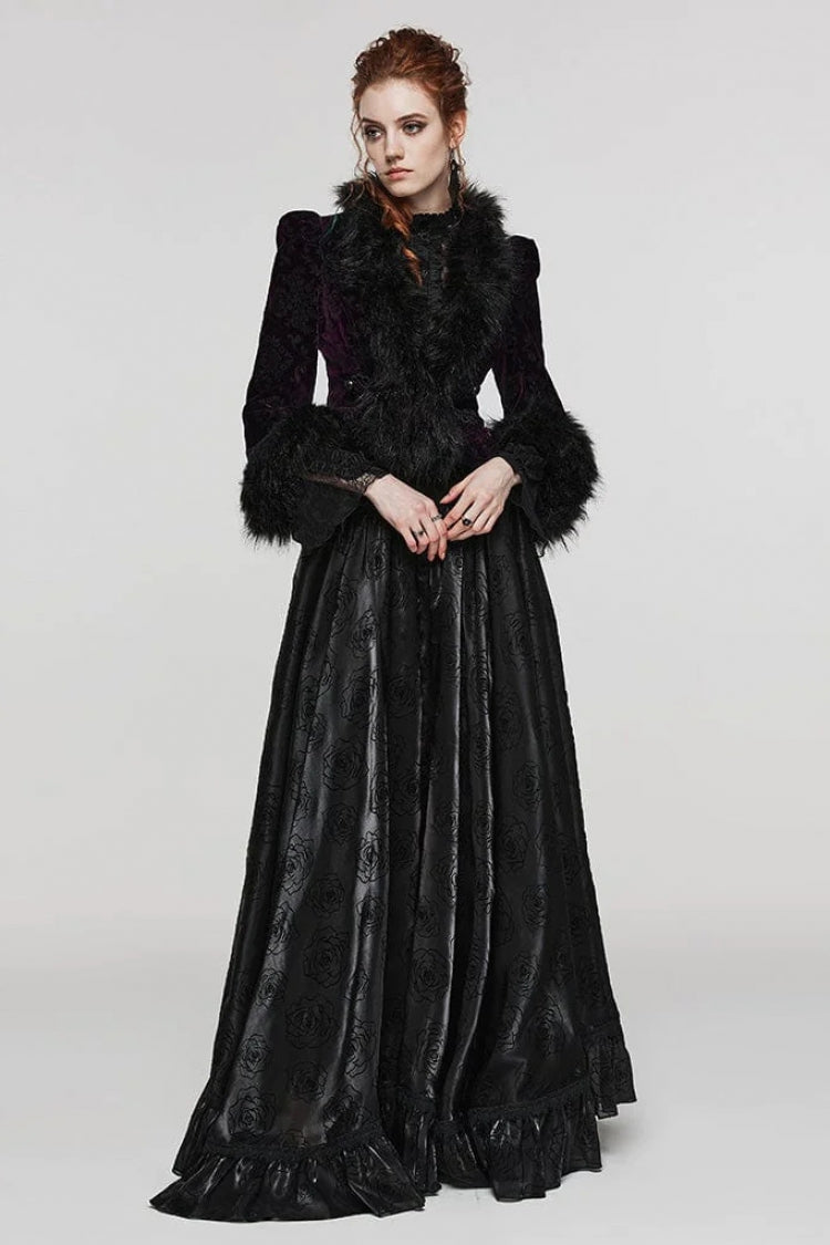 Women's V Collar Long Sleeves Faux Fur Stitching Gothic Coat 4 Colors - Product - 19