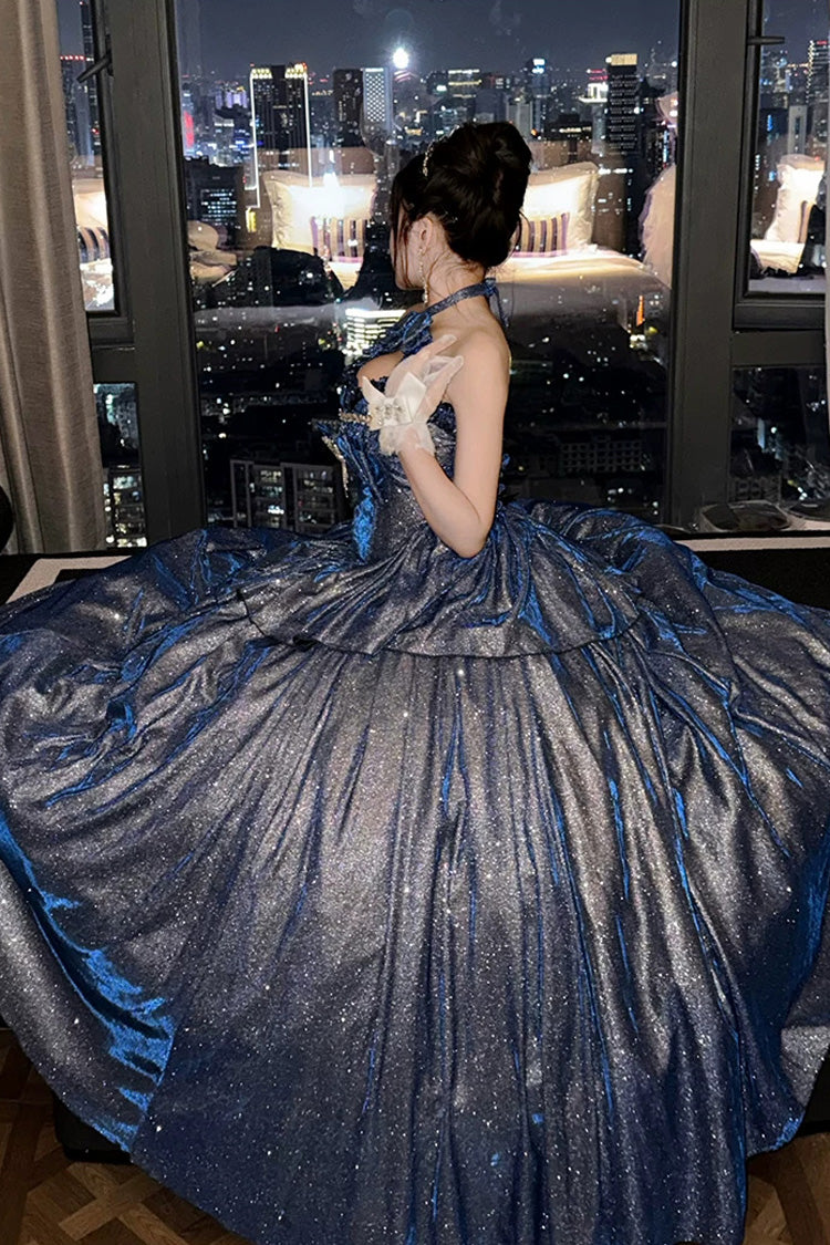 Blue [Paris-Inspired] Sleeveless Glitter Series Ruffled Cut-Out Bow Sweet Lolita Skirt Set - Product - 6