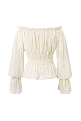 White Off Shoulder Long Sleeves Ruffle Lace Women's Gothic Blouse - Product - 6
