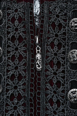 Black/Red Long Puff Sleeves Floral Embroidery Women's Gothic Coat - Product - 5