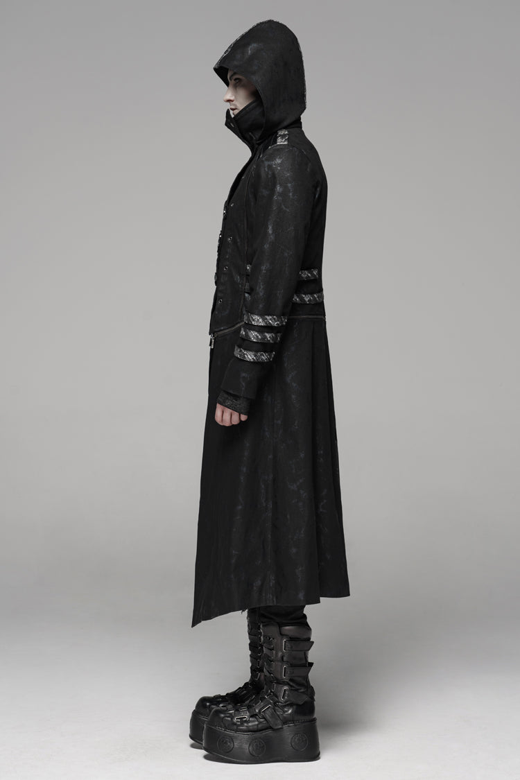 Black Stand Collar Metal Buckle Long Sleeves Mens Steampunk Coat - Product - 2