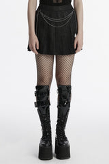 Black Stitching Lace Women's Punk Pleated Skirt with Chain - Black - 1