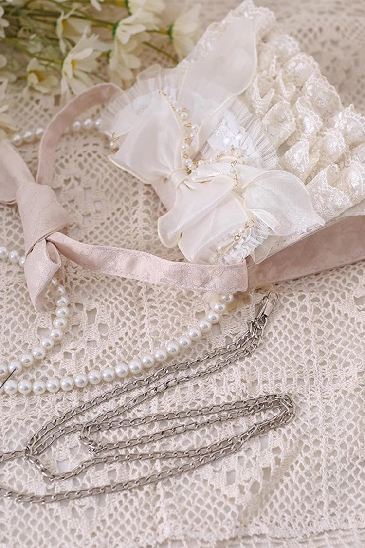 Ivory Bowknot Lace Pearl Chain Sweet Elegant Princess Lolita Crossbody Bag - Product - 3