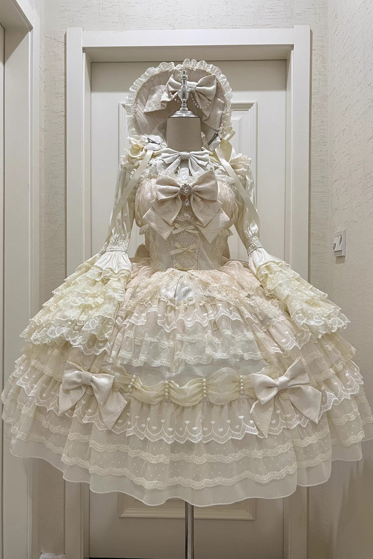 Beige [Dream Prologue] Doll Multi-Layered Bowknot Lace Sweet Princess Lolita Dress - Beige - 1